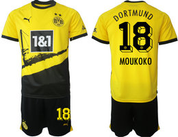Dortmund 2023-24 #18 MOUKOKO Home Soccer Club Jersey