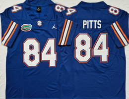 Florida Gators #84 Kyle Pitts Blue With patch Authentic Stitched NCAA Jersey