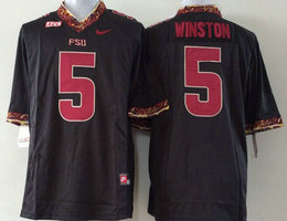 Florida State Seminoles #5 Jameis Winston Black Red Number College Stitched NCAA Jersey