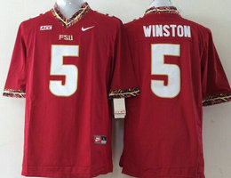 Florida State Seminoles #5 Jameis Winston Red White Number Authentic Stitched NCAA Jerseys