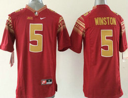 Florida State Seminoles #5 Jameis Winston Red Yellow Number Authentic Stitched NCAA Jerseys