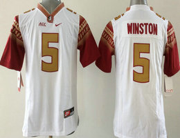 Florida State Seminoles #5 Jameis Winston White Yellow number Authentic Stitched NCAA Jerseys