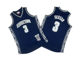 Georgetown Hoyas #3 Allen Iverson Blue 95-96 Hardwood Classic Authentic Stitched NBA Jersey