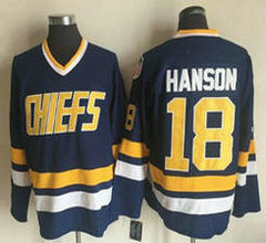 Hanson Brothers #18 Jeff Hanson Blue Movie Stitched NHL Jersey