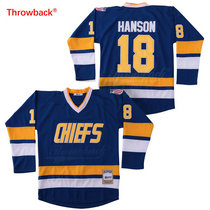 Hanson Brothers #18 Jeff Hanson Blue Throwback Stitched Hockey Jersey