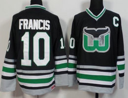 Hartford Whalers #10 Ron Francis Throwback Black With C patch Authentic Stitched NHL jersey