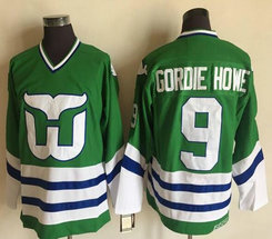 Hartford Whalers #9 Gordie Howe Green Throwback CCM Authentic Stitched NHL jersey