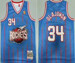 Houston Rockets #34 Hakeem Olajuwon Blue 1996-97 Hardwood Classics Authentic Stitched NBA Jersey