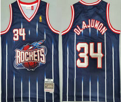 Houston Rockets #34 Hakeem Olajuwon Navy Blue 1996-97 Hardwood Classics Authentic Stitched NBA Jersey