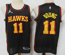 Jordan Atlanta Hawks #11 Trae Young Black 75th anniversary Authentic Stitched NBA Jersey