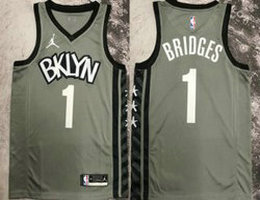 Jordan Brooklyn Nets #1 Mikal Bridges Gray Authentic Stitched NBA jersey