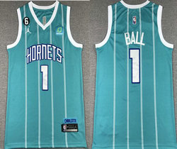 Jordan Charlotte Hornets #1 LaMelo Ball Sky blue 6 Patch 2022-23 Authentic Stitched NBA Jersey