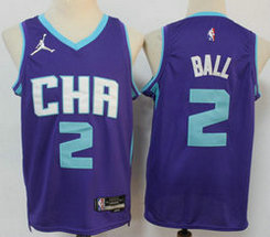 Jordan Charlotte Hornets #2 LaMelo Ball Blue 75th anniversary Authentic Stitched NBA Jersey