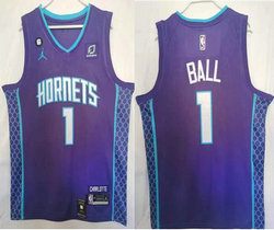 Jordan Charlotte Hornets #1 LaMelo Ball Purple With Advertising Authentic Stitched NBA jersey