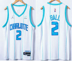 Jordan Charlotte Hornets #2 LaMelo Ball White 75th anniversary With Advertising Authentic Stitched NBA Jersey