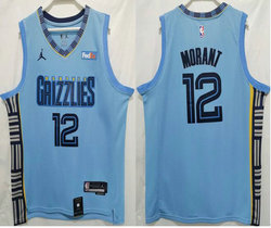 Jordan Memphis Grizzlies #12 Ja Morant Blue 22-23 With Advertising Authentic Stitched NBA Jersey