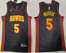 Jordon Atlanta Hawks #5 Dejounte Murray Black Authentic Stitched NBA jersey