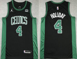Jordon Boston Celtics #4 Jrue Holiday Black With Advertising Authentic Stitched NBA Jersey