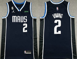 Jordon Dallas Mavericks #2 Kyrie Irving Navy 6 Patch 2022-23 With Advertising Authentic Stitched NBA Jersey