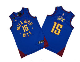 Jordon Denver Nuggets #15 Nikola Jokic Blue 6 patch Authentic Stitched NBA jerseys
