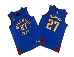 Jordon Denver Nuggets #27 Jamal Murray Blue 6 patch Authentic Stitched NBA jerseys