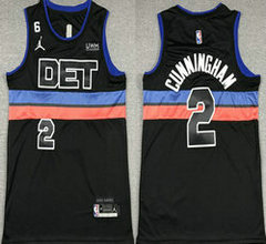 Jordon Detroit Pistons #2 Cade Cunningham Black 6 Patch 22-23 With Advertising Authentic Stitched NBA Jersey
