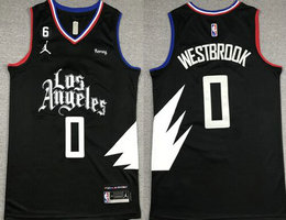 Jordon Los Angeles Clippers #0 Russell Westbrook Black 6 Patch With Advertising Authentic Stitched NBA Jersey