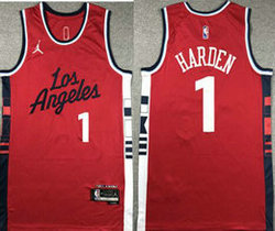 Jordon Los Angeles Clippers #1 James Harden Red 2023 Stitched NBA Jersey