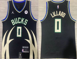Jordon Milwaukee Bucks #0 Damian Lillard Black 2023 With Advertising Authentic Stitched NBA Jersey