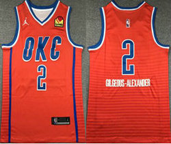 Jordon Oklahoma City Thunder #2 Shai Gilgeous Alexander Orange With Advertising Authentic Stitched NBA Jersey