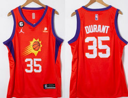 Jordon Phoenix Suns #35 Kevin Durant Orange 6 Patch 2022-23 With Advertising Authentic Stitched NBA Jersey