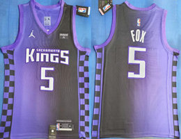 Jordon Sacramento Kings #5 De'Aaron Fox Black Purple With Advertising Authentic Stitched NBA jersey