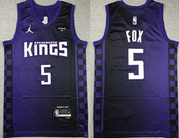 Jordon Sacramento Kings #5 De'Aaron Fox Black With Advertising Authentic Stitched NBA jersey
