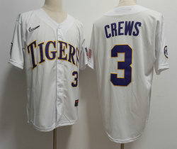 LSU Tigers #3 Dylan Crews White Authentic stitched NCAA jersey