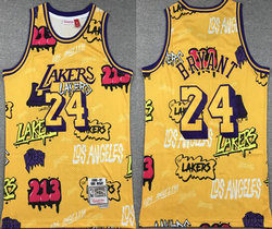 Los Angeles Lakers #24 Kobe Bryant Gold Doodle Hardwood Classic Authentic Stitched NBA Jersey