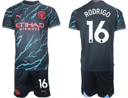 Manchester City 2023-24 #16 RODRIGO Blue Away Soccer Club Jersey