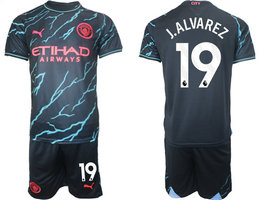 Manchester City 2023-24 #19 J.ALVAREZ Blue Away Soccer Club Jersey