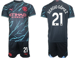Manchester City 2023-24 #21 SERGIO GOMEZ Away Blue Soccer Club Jersey