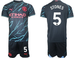 Manchester City 2023-24 #5 STONES Blue Away Soccer Club Jersey