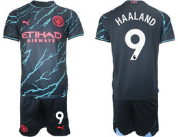Manchester City 2023-24 #9 HAALAND Blue Away Soccer Club Jersey