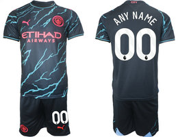 Manchester City 2023-24 any name Blue Away Soccer Club Jersey