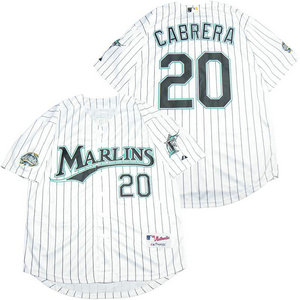 Miami Marlins #20 Miguel Cabrera White stripes Throwback Authentic Stitched MLB Jersey