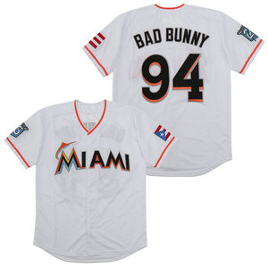 Miami Marlins #94 Bad Bunny White stripes Throwback Authentic Stitched MLB Jersey