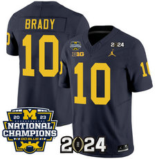 Michigan Wolverines #10 Tom Brady Navy 2024 F.U.S.E. With 2023 National Champions Patch Stitched Jersey