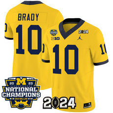 Michigan Wolverines #10 Tom Brady Yellow 2024 F.U.S.E. With 2023 National Champions Patch Stitched Jersey