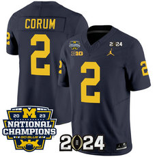 Michigan Wolverines #2 Blake Corum Navy 2024 F.U.S.E. With 2023 National Champions Patch Stitched Jersey