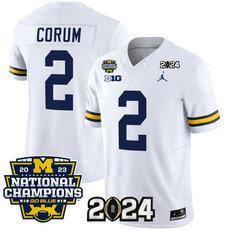 Michigan Wolverines #2 Blake Corum White 2024 F.U.S.E. With 2023 National Champions Patch Stitched Jersey