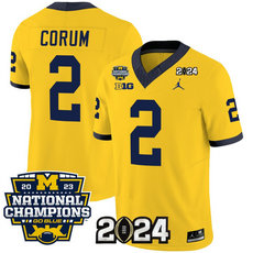 Michigan Wolverines #2 Blake Corum Yellow 2024 F.U.S.E. With 2023 National Champions Patch Stitched Jersey