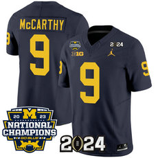 Michigan Wolverines #9 J.J. McCarthy Navy 2024 F.U.S.E. With 2023 National Champions Patch Stitched Jersey