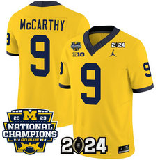 Michigan Wolverines #9 J.J. McCarthy Yellow 2024 F.U.S.E. With 2023 National Champions Patch Stitched Jersey